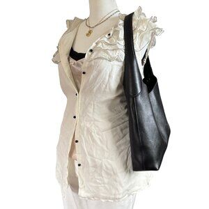 Ann Taylor Ruffle Cap Sleeve Silk Blouse Ivory Cream Size 6 NWT